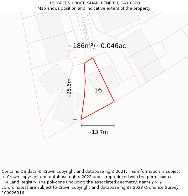 16, GREEN CROFT, SHAP, PENRITH, CA10 3PB: Plot and title map