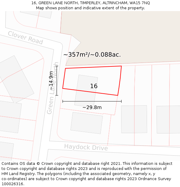 16, GREEN LANE NORTH, TIMPERLEY, ALTRINCHAM, WA15 7NQ: Plot and title map