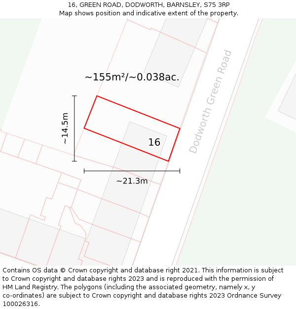 16, GREEN ROAD, DODWORTH, BARNSLEY, S75 3RP: Plot and title map