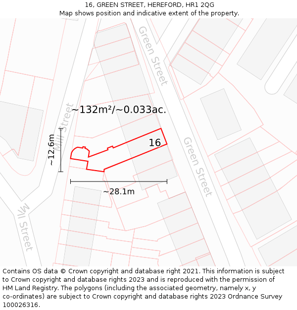 16, GREEN STREET, HEREFORD, HR1 2QG: Plot and title map