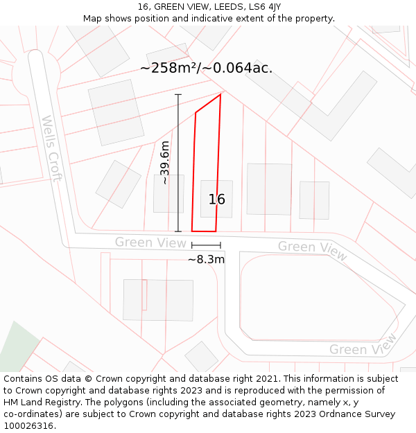 16, GREEN VIEW, LEEDS, LS6 4JY: Plot and title map
