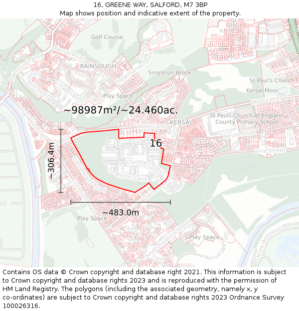 16, GREENE WAY, SALFORD, M7 3BP: Plot and title map