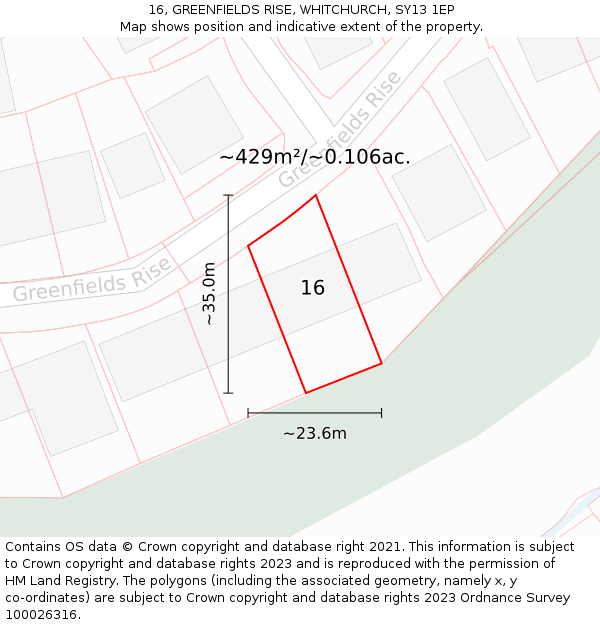 16, GREENFIELDS RISE, WHITCHURCH, SY13 1EP: Plot and title map
