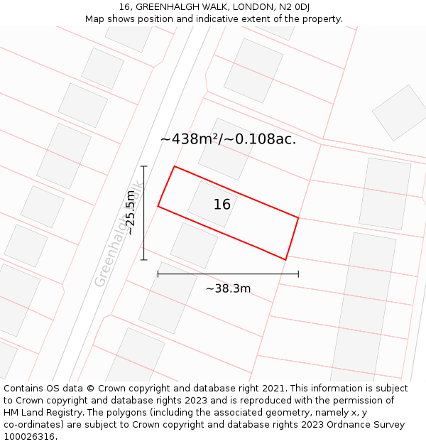 16, GREENHALGH WALK, LONDON, N2 0DJ: Plot and title map