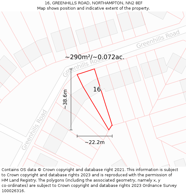 16, GREENHILLS ROAD, NORTHAMPTON, NN2 8EF: Plot and title map