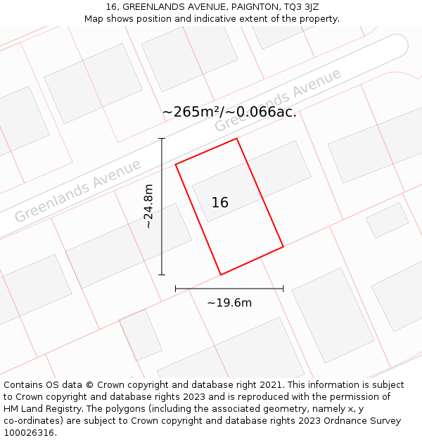 16, GREENLANDS AVENUE, PAIGNTON, TQ3 3JZ: Plot and title map