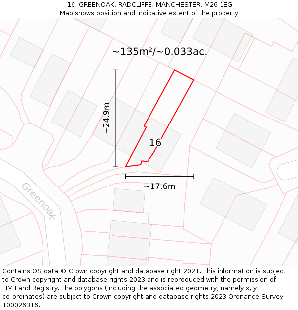 16, GREENOAK, RADCLIFFE, MANCHESTER, M26 1EG: Plot and title map