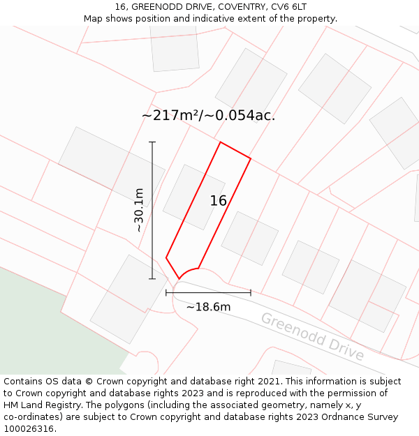 16, GREENODD DRIVE, COVENTRY, CV6 6LT: Plot and title map