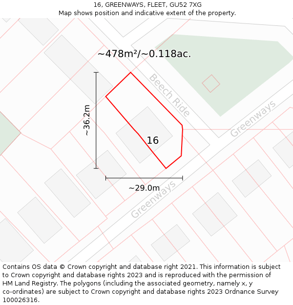 16, GREENWAYS, FLEET, GU52 7XG: Plot and title map