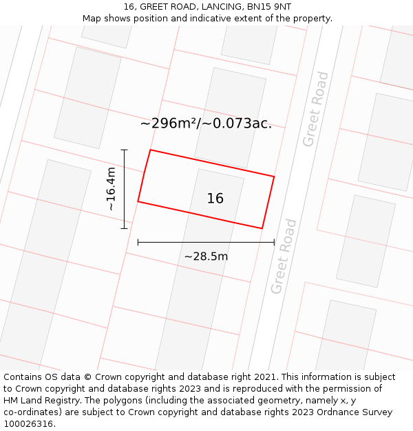 16, GREET ROAD, LANCING, BN15 9NT: Plot and title map