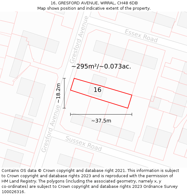 16, GRESFORD AVENUE, WIRRAL, CH48 6DB: Plot and title map