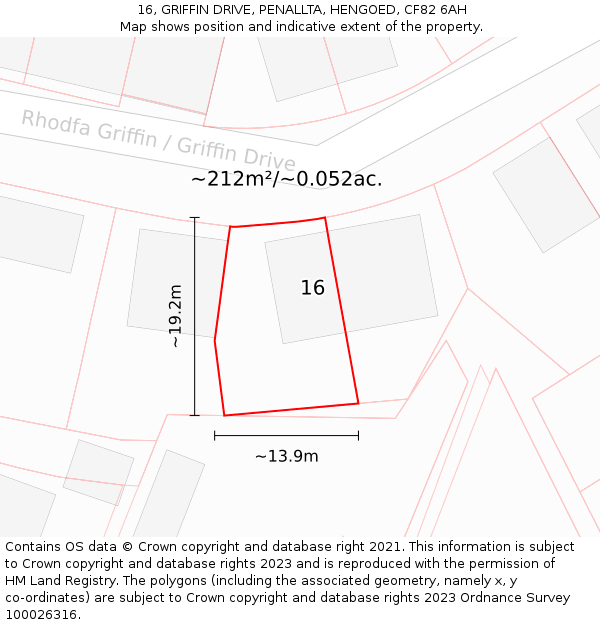 16, GRIFFIN DRIVE, PENALLTA, HENGOED, CF82 6AH: Plot and title map
