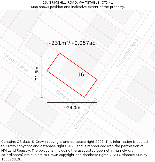 16, GRIMSHILL ROAD, WHITSTABLE, CT5 4LJ: Plot and title map
