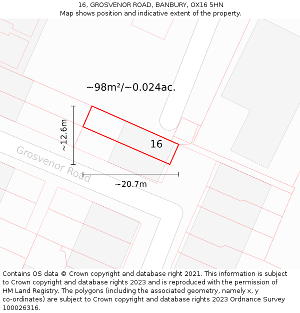 16, GROSVENOR ROAD, BANBURY, OX16 5HN: Plot and title map