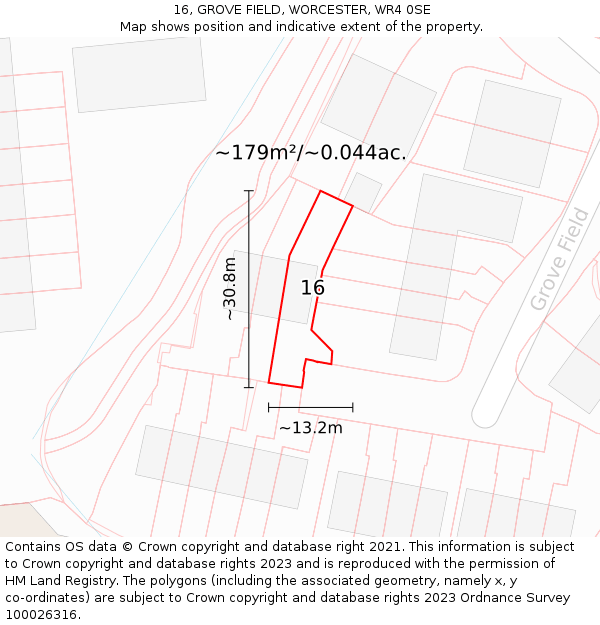 16, GROVE FIELD, WORCESTER, WR4 0SE: Plot and title map