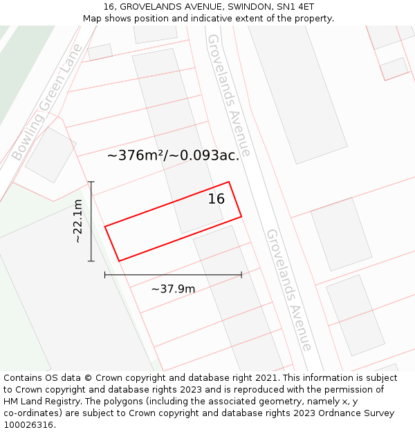 16, GROVELANDS AVENUE, SWINDON, SN1 4ET: Plot and title map