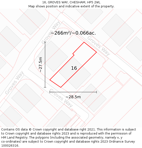 16, GROVES WAY, CHESHAM, HP5 2WL: Plot and title map