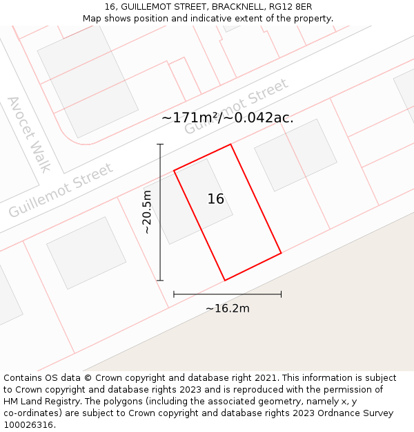 16, GUILLEMOT STREET, BRACKNELL, RG12 8ER: Plot and title map