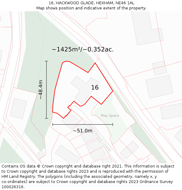 16, HACKWOOD GLADE, HEXHAM, NE46 1AL: Plot and title map