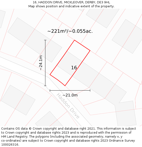 16, HADDON DRIVE, MICKLEOVER, DERBY, DE3 9HL: Plot and title map