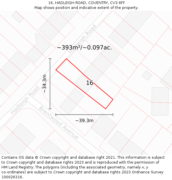 16, HADLEIGH ROAD, COVENTRY, CV3 6FF: Plot and title map