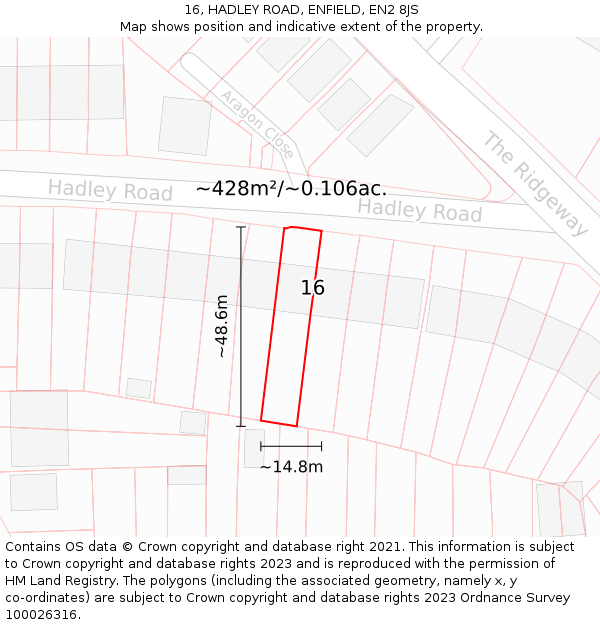 16, HADLEY ROAD, ENFIELD, EN2 8JS: Plot and title map