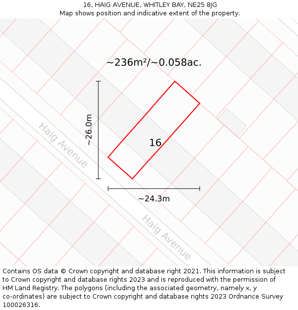 16, HAIG AVENUE, WHITLEY BAY, NE25 8JG: Plot and title map