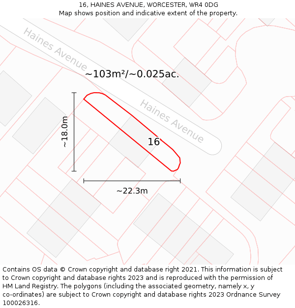 16, HAINES AVENUE, WORCESTER, WR4 0DG: Plot and title map