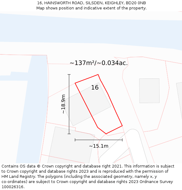 16, HAINSWORTH ROAD, SILSDEN, KEIGHLEY, BD20 0NB: Plot and title map