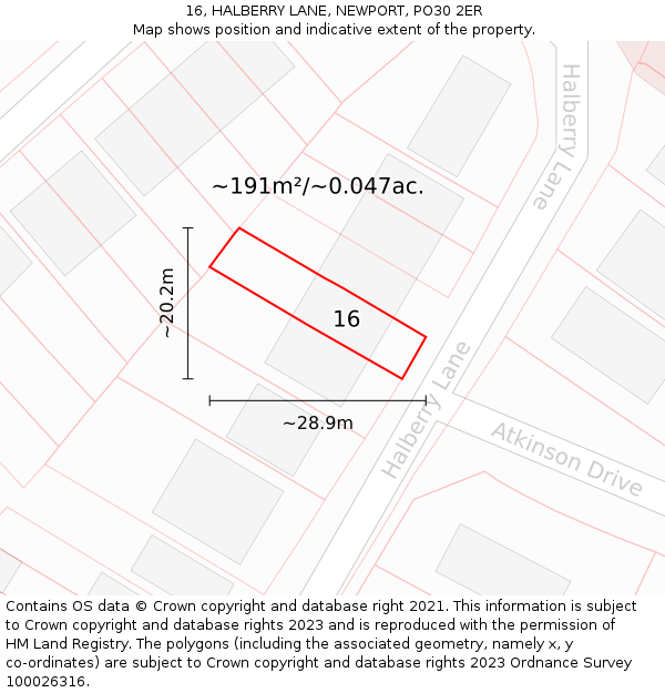 16, HALBERRY LANE, NEWPORT, PO30 2ER: Plot and title map