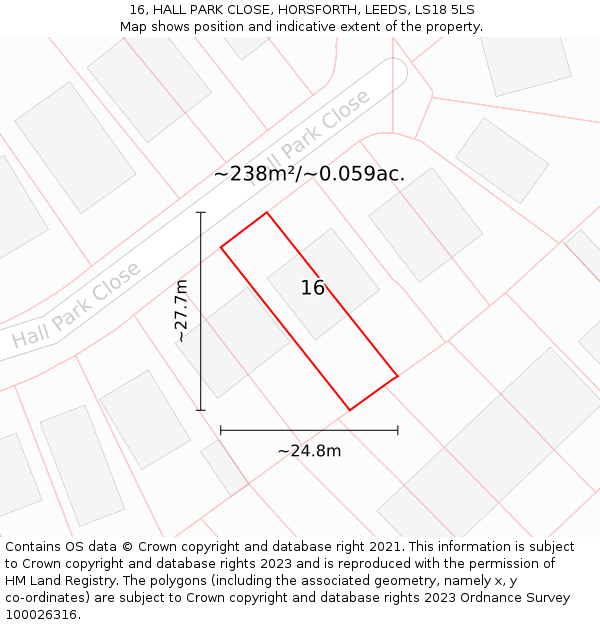16, HALL PARK CLOSE, HORSFORTH, LEEDS, LS18 5LS: Plot and title map