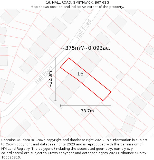 16, HALL ROAD, SMETHWICK, B67 6SG: Plot and title map