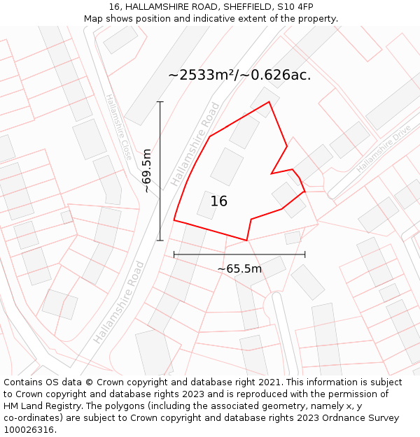16, HALLAMSHIRE ROAD, SHEFFIELD, S10 4FP: Plot and title map