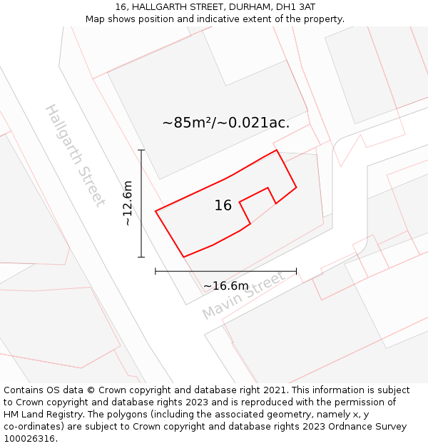 16, HALLGARTH STREET, DURHAM, DH1 3AT: Plot and title map