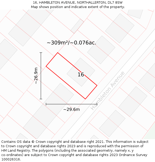 16, HAMBLETON AVENUE, NORTHALLERTON, DL7 8SW: Plot and title map