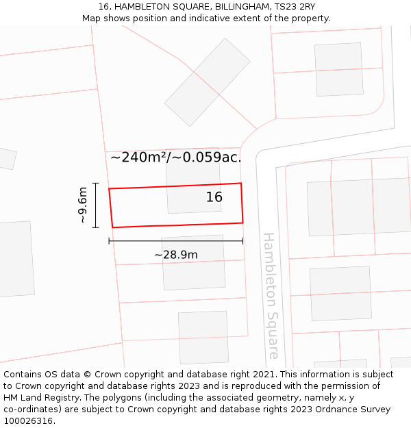 16, HAMBLETON SQUARE, BILLINGHAM, TS23 2RY: Plot and title map