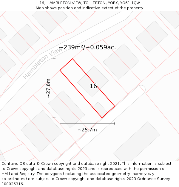 16, HAMBLETON VIEW, TOLLERTON, YORK, YO61 1QW: Plot and title map
