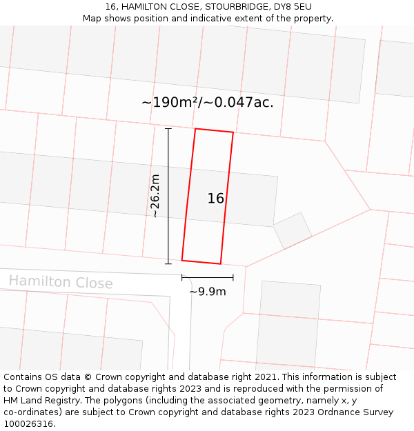 16, HAMILTON CLOSE, STOURBRIDGE, DY8 5EU: Plot and title map