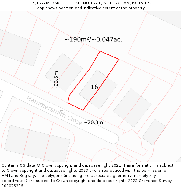 16, HAMMERSMITH CLOSE, NUTHALL, NOTTINGHAM, NG16 1PZ: Plot and title map