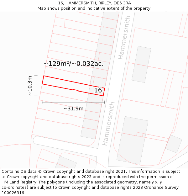 16, HAMMERSMITH, RIPLEY, DE5 3RA: Plot and title map