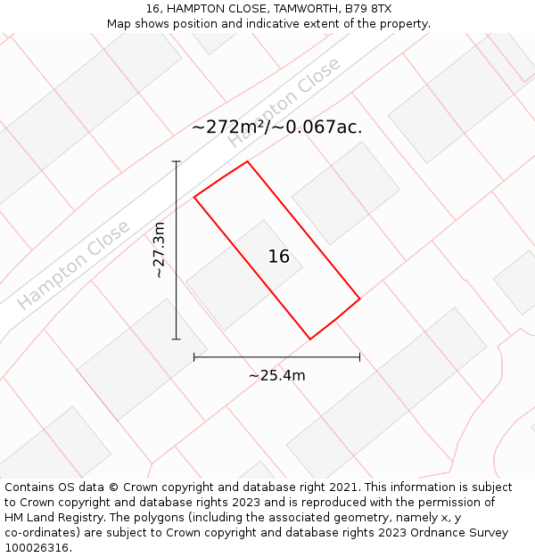 16, HAMPTON CLOSE, TAMWORTH, B79 8TX: Plot and title map