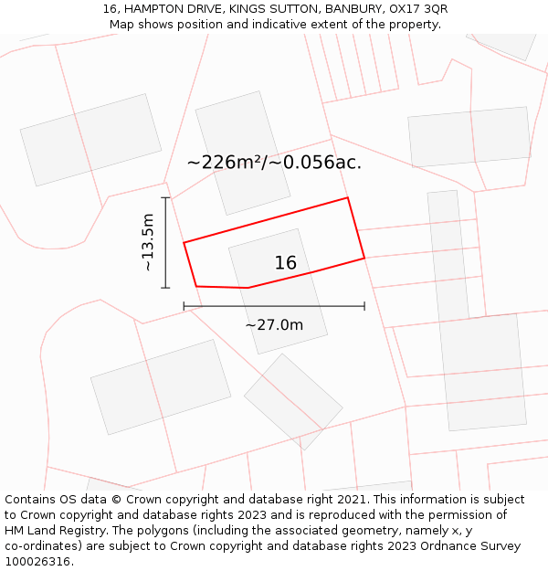 16, HAMPTON DRIVE, KINGS SUTTON, BANBURY, OX17 3QR: Plot and title map