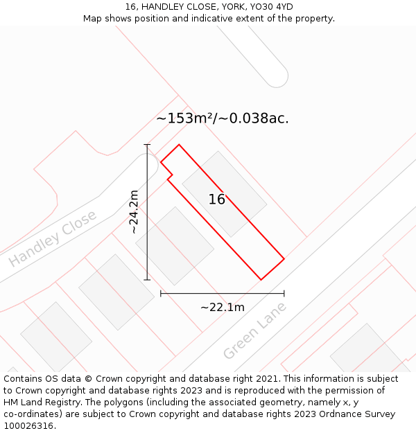 16, HANDLEY CLOSE, YORK, YO30 4YD: Plot and title map