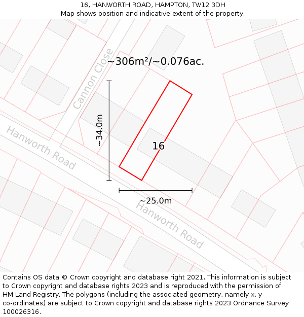 16, HANWORTH ROAD, HAMPTON, TW12 3DH: Plot and title map