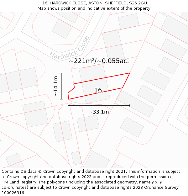 16, HARDWICK CLOSE, ASTON, SHEFFIELD, S26 2GU: Plot and title map