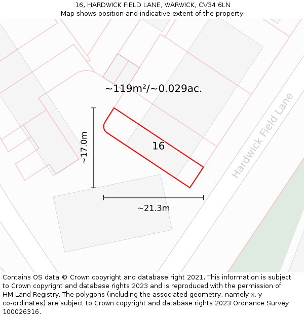 16, HARDWICK FIELD LANE, WARWICK, CV34 6LN: Plot and title map