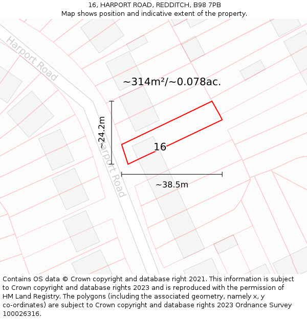 16, HARPORT ROAD, REDDITCH, B98 7PB: Plot and title map