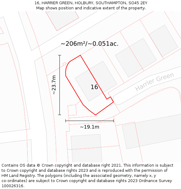 16, HARRIER GREEN, HOLBURY, SOUTHAMPTON, SO45 2EY: Plot and title map