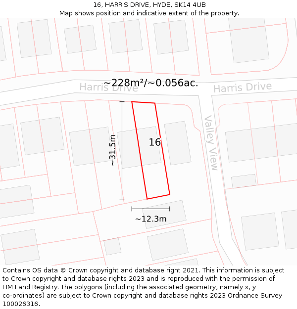 16, HARRIS DRIVE, HYDE, SK14 4UB: Plot and title map