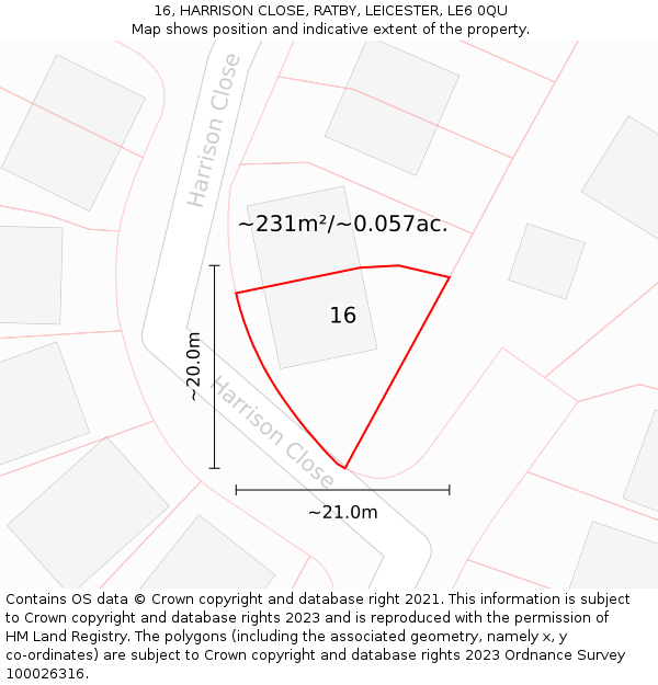 16, HARRISON CLOSE, RATBY, LEICESTER, LE6 0QU: Plot and title map